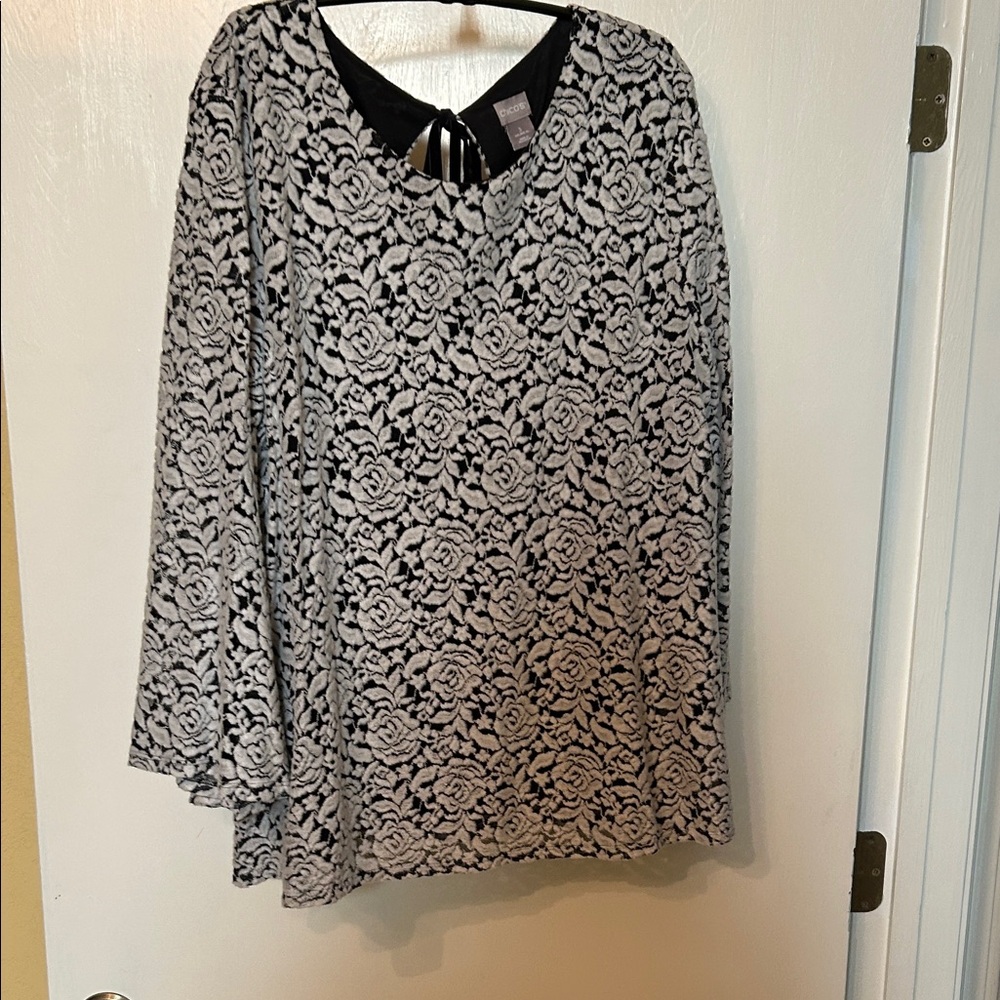Chico's Black and White Floral Lace Blouse